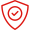 a red check mark in a shield