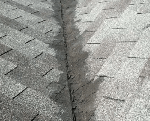 a close-up of a crack in a roof