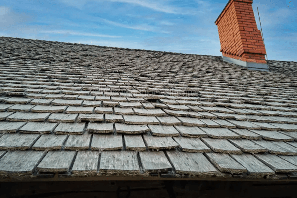 a roof with a chimney