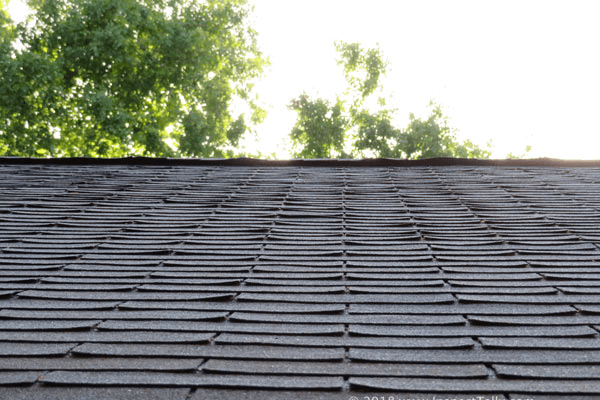 a roof with curling damage on the shingles