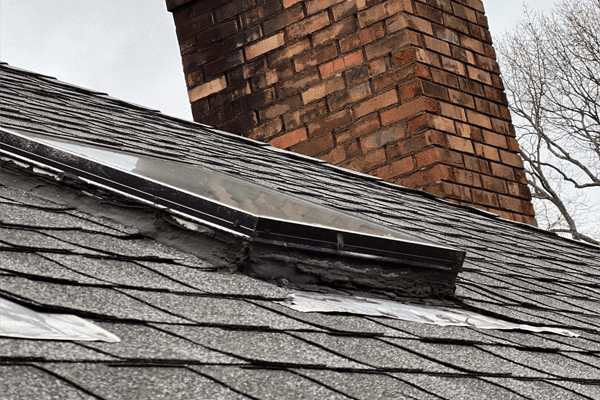 a roof with a skylight that is leaking