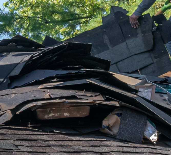 Shingles damaged by storm